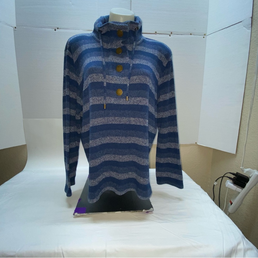 * Ruby Rd. Mens size large button 1/3 front layering pull over sweater striped - Picture 11 of 11